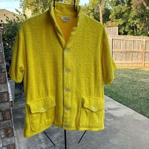 Vintage 50s 60s Yellow Swim Shirt Terrycloth Towel sea Island Swimwear M as is